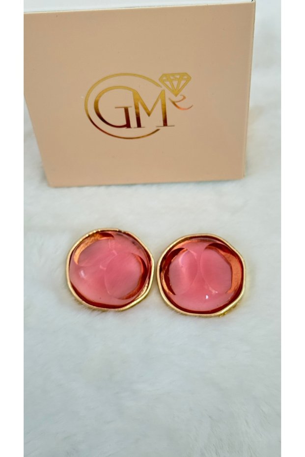 Gold Edged Clear Pink Glass Look Women's Earrings