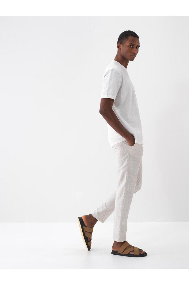 Erkek Taş Rengi Regular Fit Keten Jogger Pantolon - 1