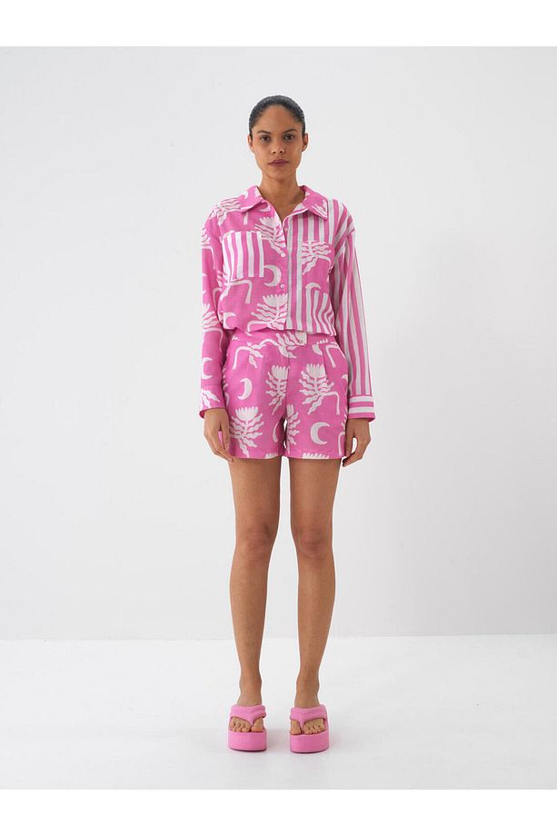 Kadın Pembe Oversize Şort - 1