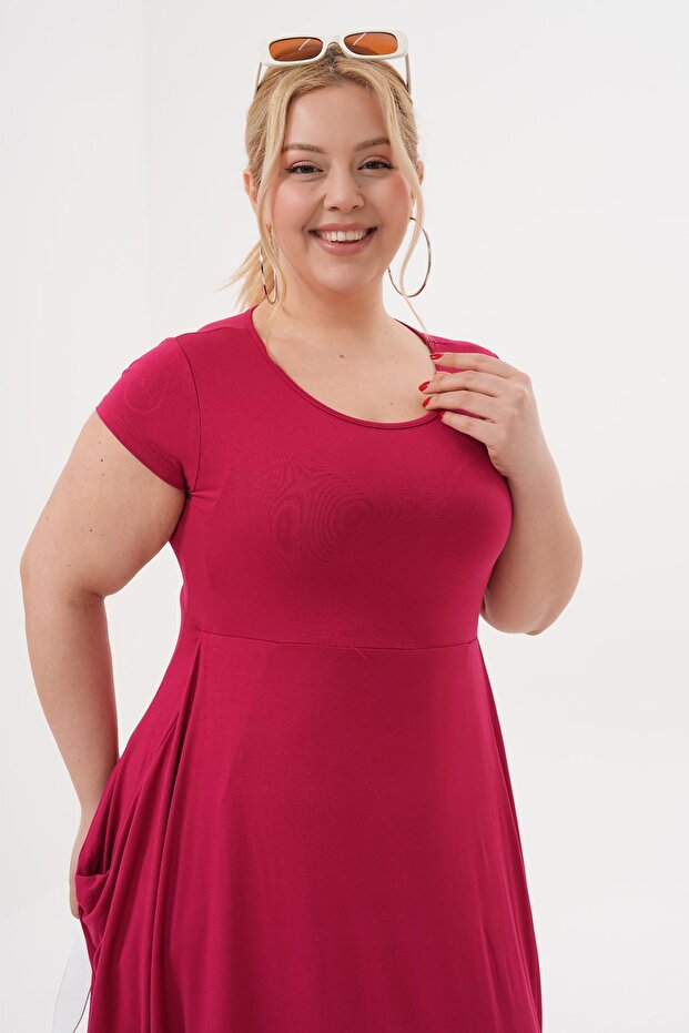 Büyük Beden Cepli Basıc Elbise - 8