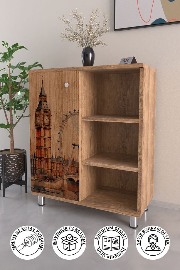 3 Raflı Tek Kapak London View Çok Amaçlı Dolabı Mutfak Ofis Banyo Balkon Salon Dolabı - 1