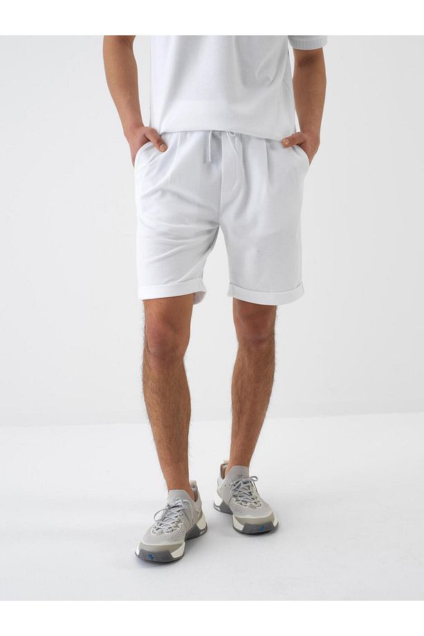 Erkek Beyaz Regular Fit Pamuklu Şort - 1