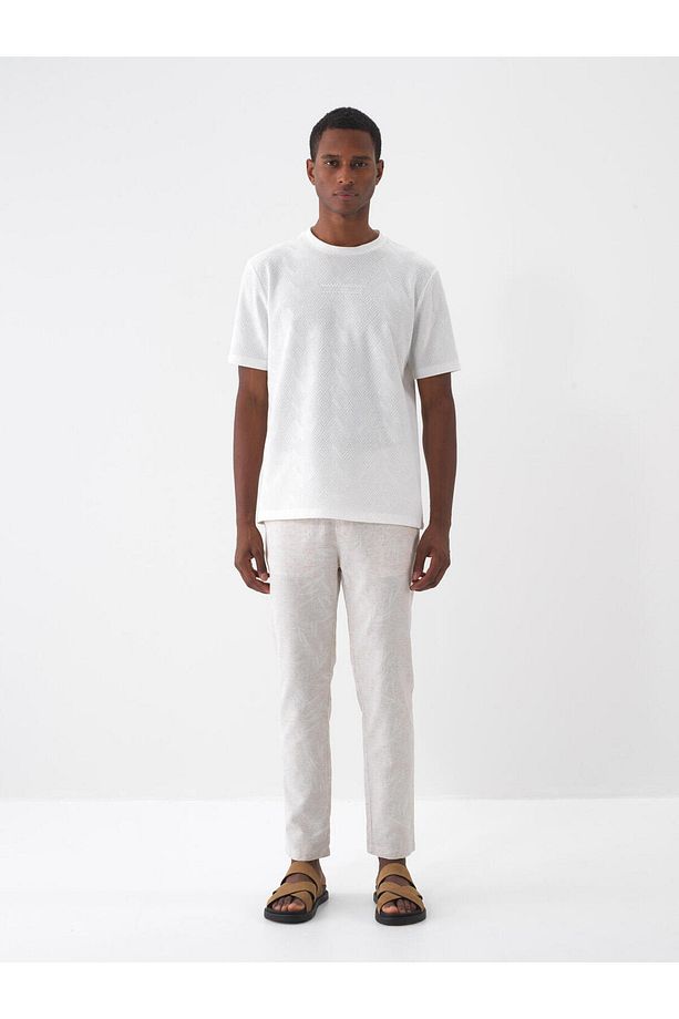 Erkek Taş Rengi Regular Fit Keten Jogger Pantolon - 2