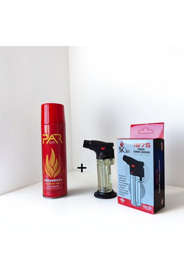 BkJet 1975 Torch Turbo Çakmak ve Pargas Ekstra Saflaştırılmış Bütan Çakmak Gazı Çoklu Nozullu 270ml - 1