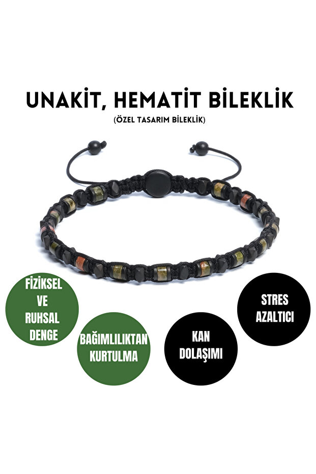 Unakit، سوار من حجر الهيماتيت الطبيعي - قابل للتعديل بطول 4 مم