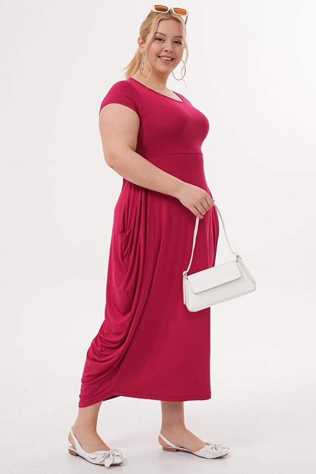 Büyük Beden Cepli Basıc Elbise - 7