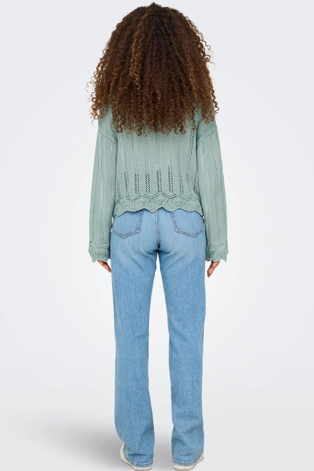 Only Women's Regular Fit V-Neck Blue Knitted Sweater - 15339529 - 3
