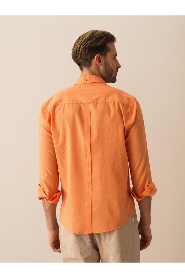 Erkek Oranj %100 Pamuk Regular Fit Basic Gömlek - 4