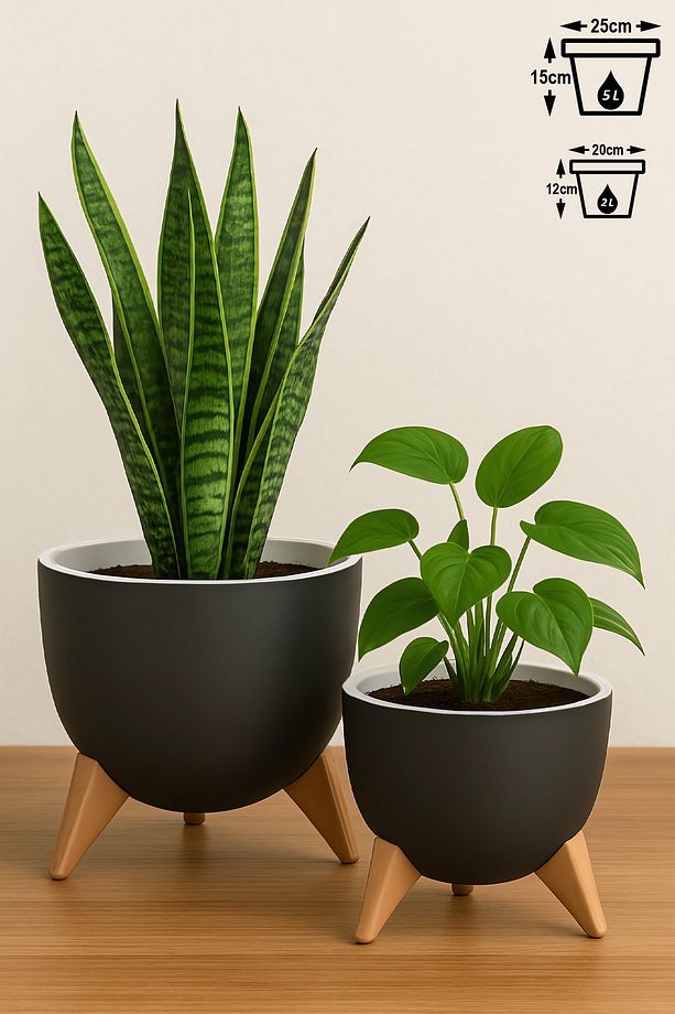 2li Küre Saksı Seti 2 Boy Ayaklı Süzgeçli Plastik Çiçek Saksısı Set - 1