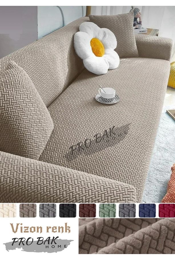 Home Tuğla Desen Koltuk Örtüsü Lastikli Kayma Yapmayan 3 Kişilik Çekyat Kanepe Kılıfı 1 Ad - 1
