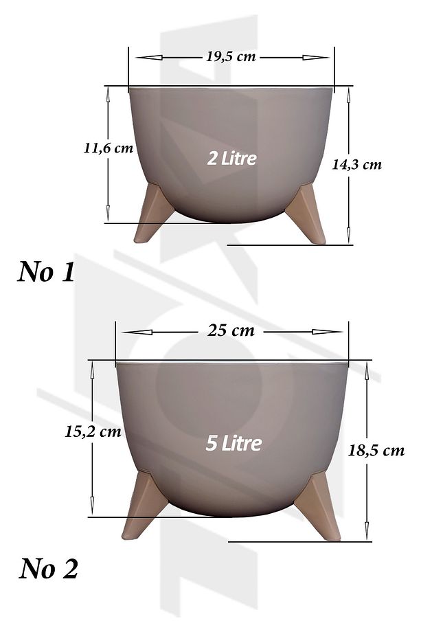 2li Küre Saksı Seti 2 Boy Ayaklı Süzgeçli Plastik Çiçek Saksısı Set - 3