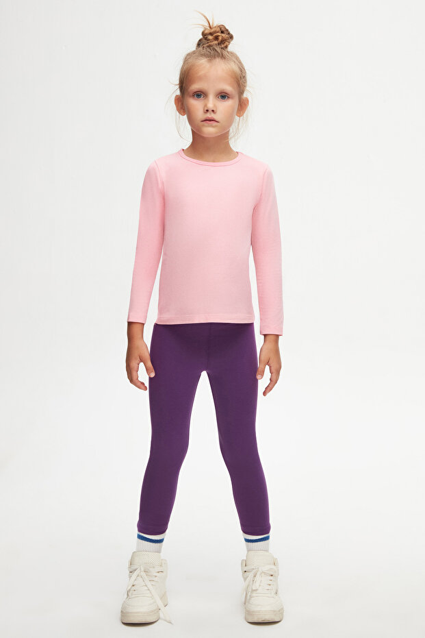 Pink Basic Seasonal Lycra Long Sleeve Girls' T-Shirt