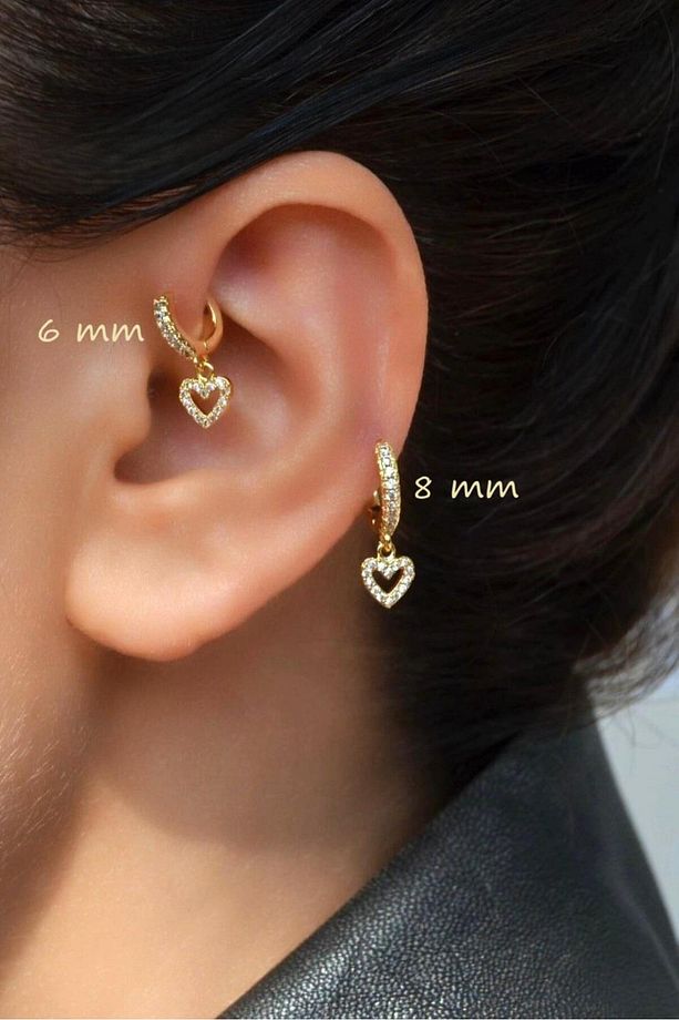 2 Adet Zirkon Kalpli Halka Piercing Tragus Helix Forward Kıkırdak Lob Daith (1 Adet 6 mm 1 Adet 8 mm - 3
