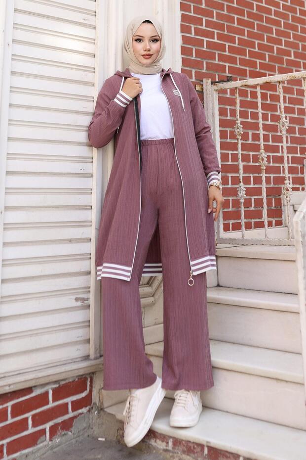Zippered Ribbed Set Lilac 10405