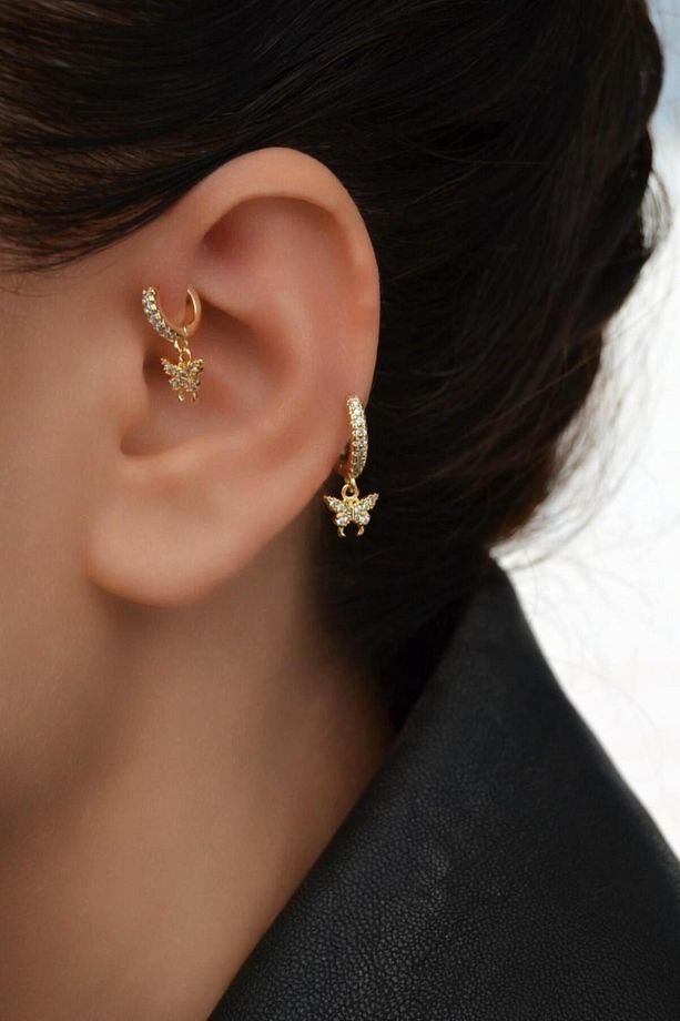2 Adet Zirkon Kelebekli Halka Piercing Tragus Helix Forward Kıkırdak Lob Daith (1 Adet 6 mm 1 Adet 8 - 4