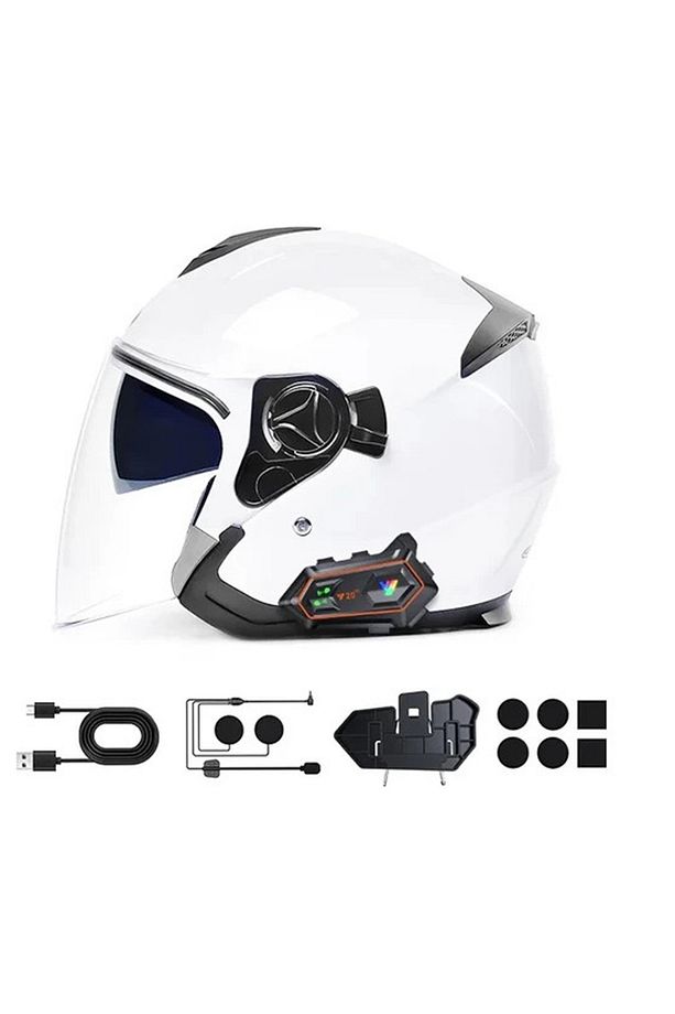 V20 2x 1000M Telsiz Mesafeli 2 Kişi Bağlantılı Bluetooth Kask Kulaklık Fenerli İntercom - 5
