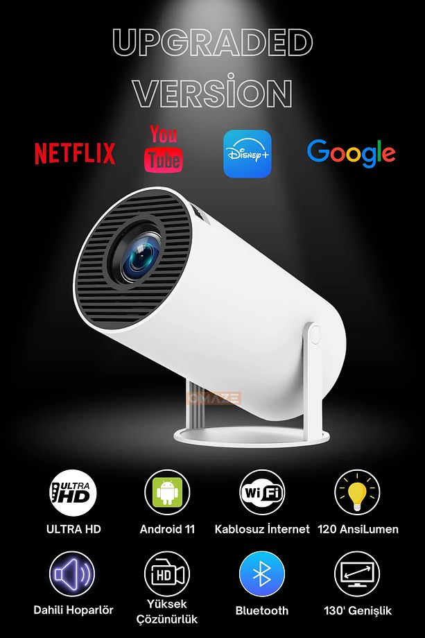 Duvara Yansıtılabilir Sinema Ev Açık Hava Kamp Projeksiyon Android Sistem Dahili Hoparlör Wifi - 3