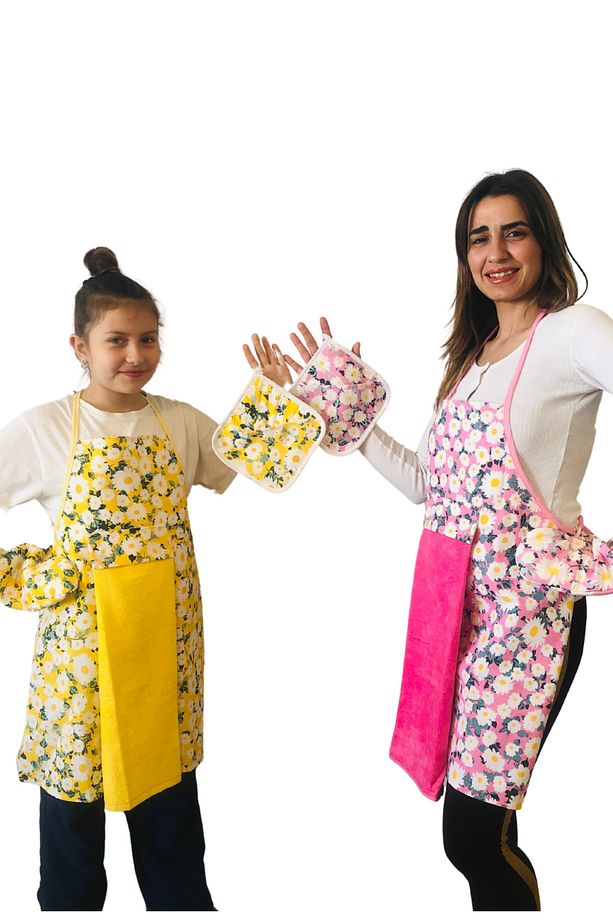 Anne-Kız Su Geçirmez, Havlulu 2 tane Mutfak Önlüğü, (2 Eldiven, 2 Tutacak İle Beraber) - 2