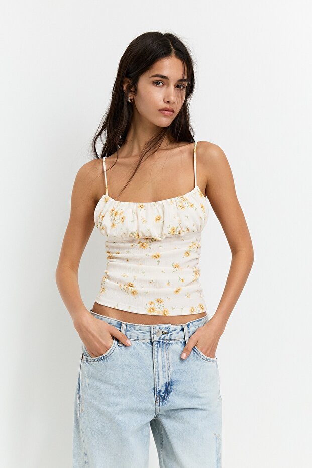 Çiçek desenli krep top - 2