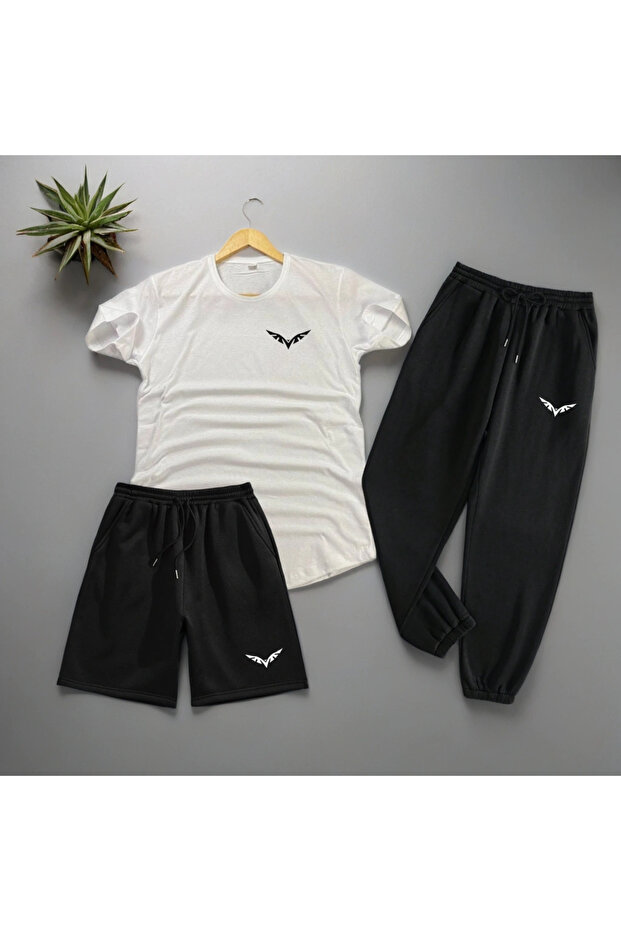 3-Piece Slim Fit Unisex T-shirt-shorts-sweatpants Combination WING Printed