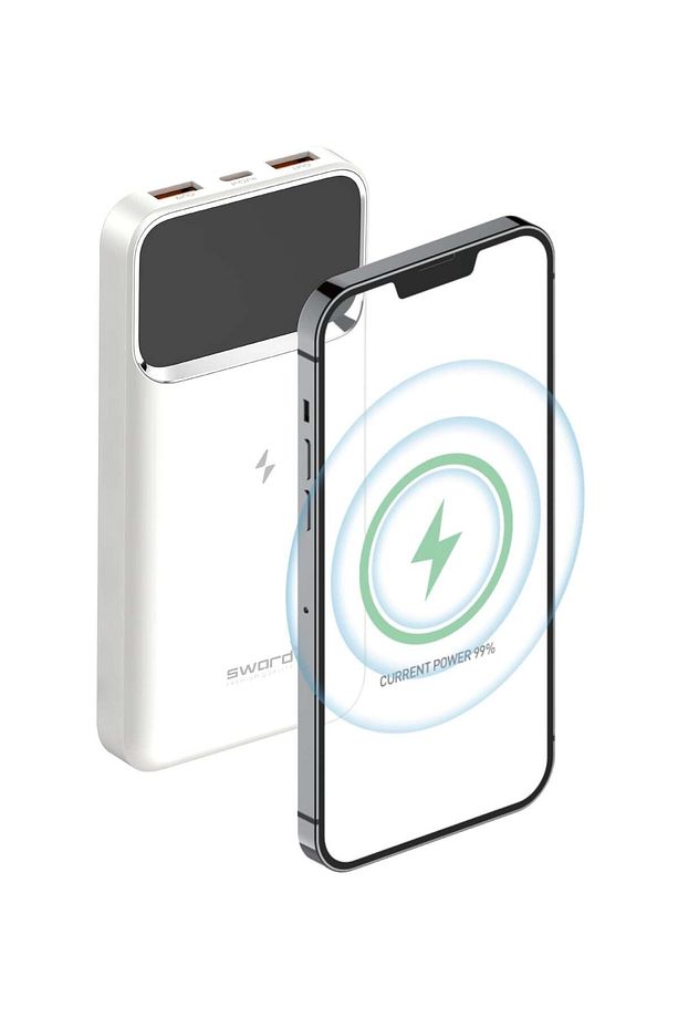 10.000mAh Kablosuz Powerbank 22.5W PD&QC Hızlı Şarj Type-C+USB+Wireless Beyaz SW-WQ11 - 1