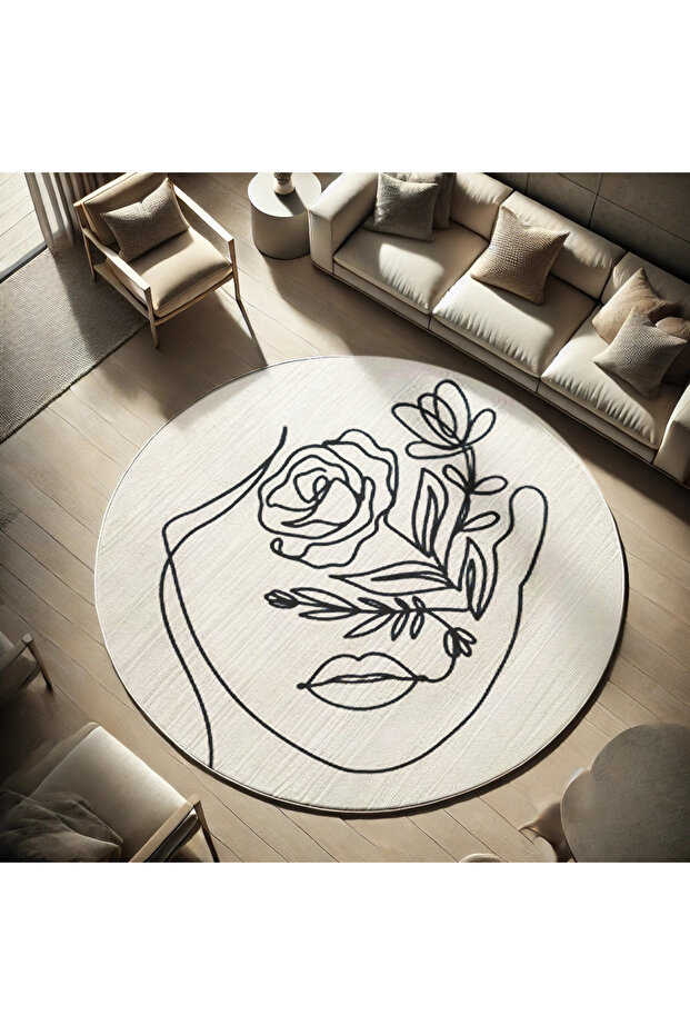 Alya Collection Rose Leaf and Face Detailed Woven Base Decorative Carpet Alya68