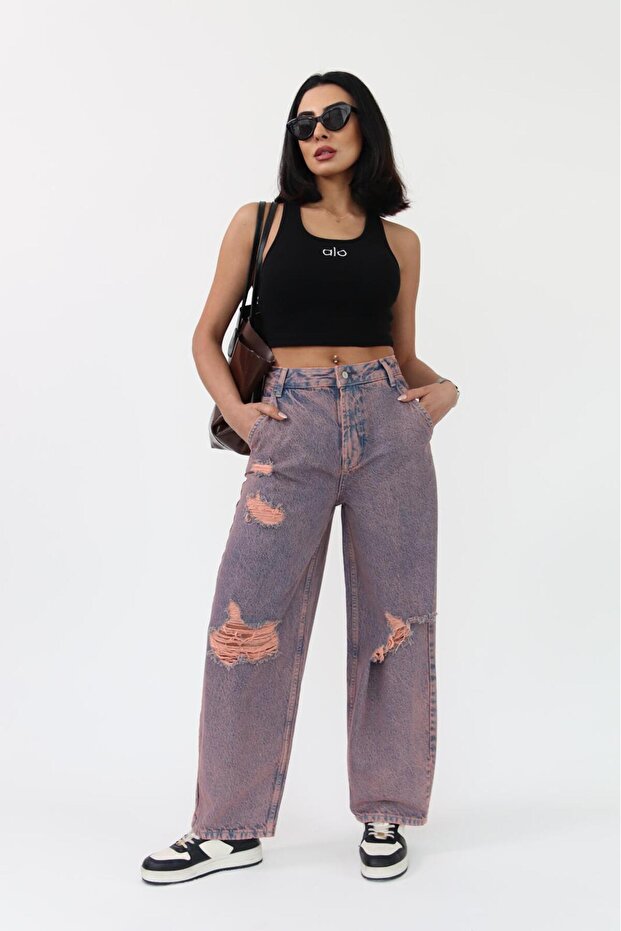 JEAN SKATER FIT ROȘU RUPIT - 1