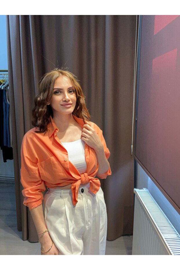 Turuncu Keten Gömlek - 3