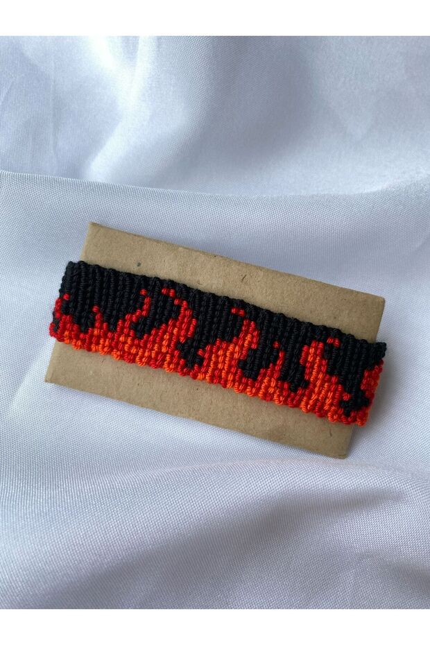 Flame Patterned Black Bracelet Handcrafted Knitted Bracelet