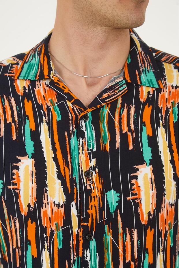 Orange Color Patterned Viscose Men's Shirt