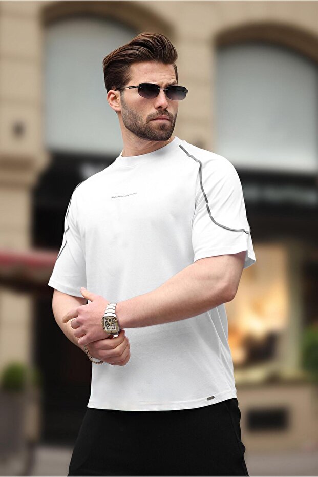 Beyaz Bisiklet Yaka Basic Tişört E7132 - 2