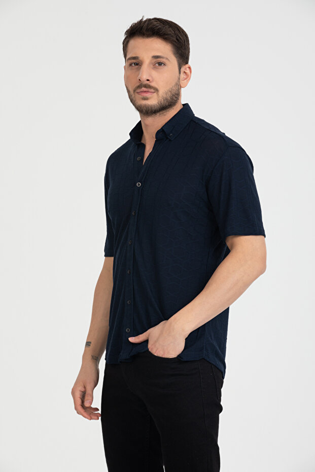 Men's Short Sleeve Summer Slim Fit Knitted Shirt 2599