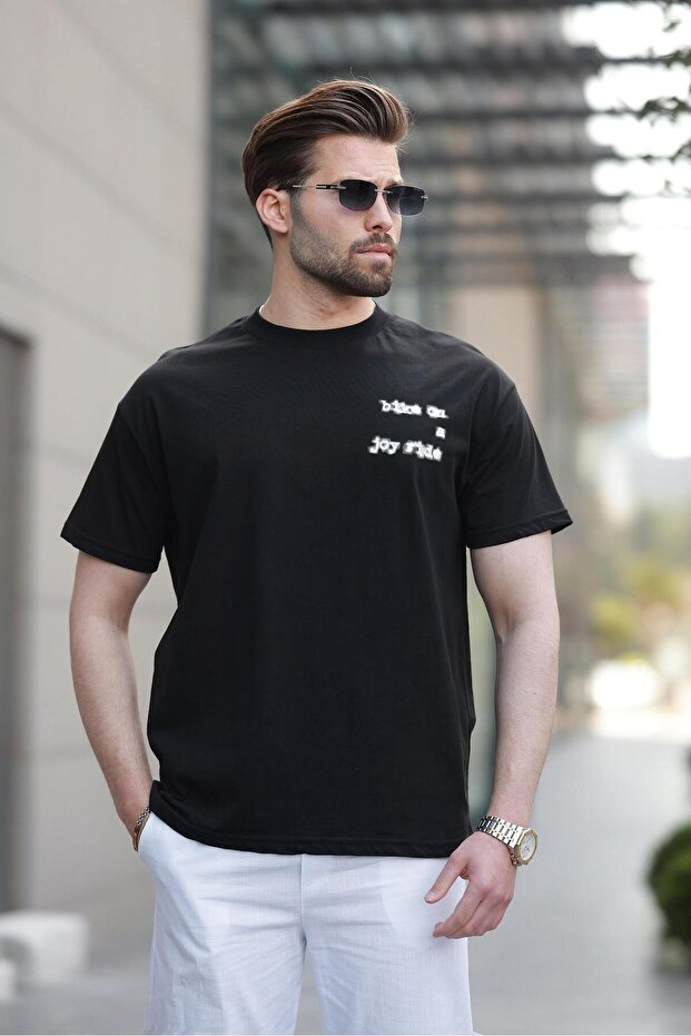 Black Printed Basic Men's T-Shirt E7150 - 2