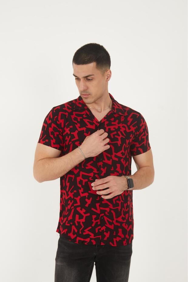 Burgundy Color Patterned Viscose Men's Shirt