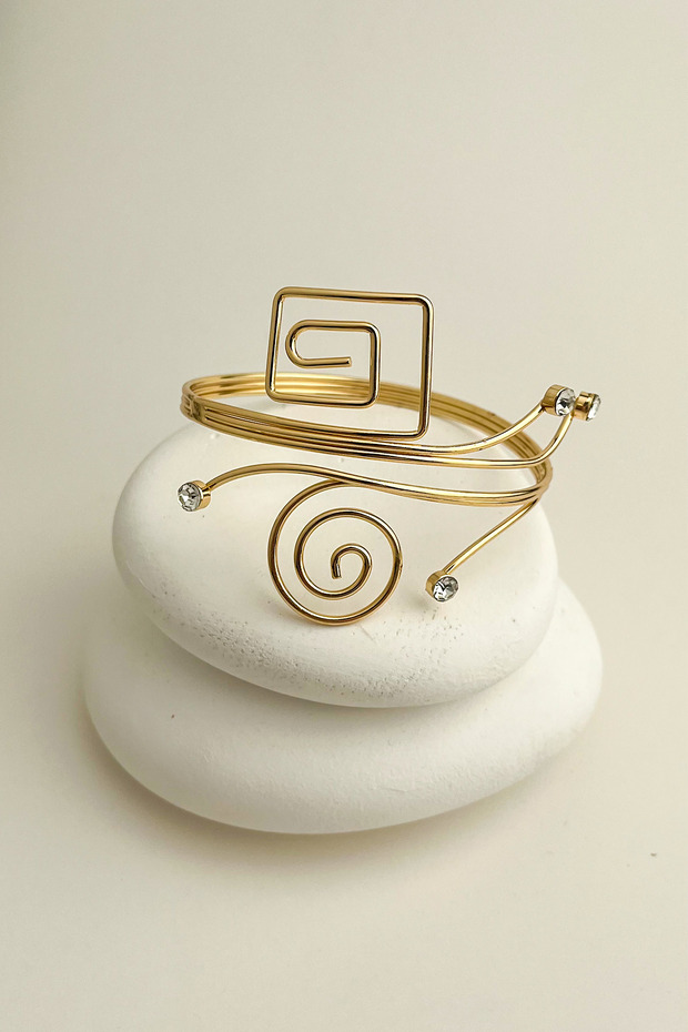 Gold Color Geometric Stone Detailed Arm Accessory (Diameter:9Cm)