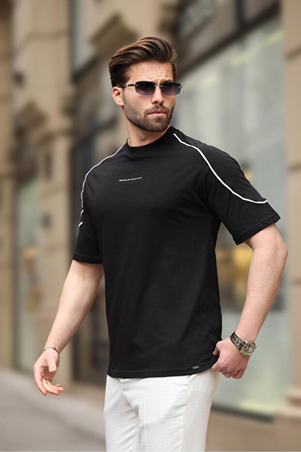 Siyah Bisiklet Yaka Basic Tişört E7132 - 1