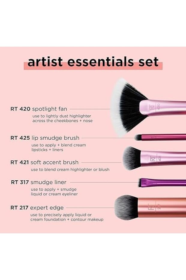 Real Techniques Artist Essentials Complete Face Makeup Brush Set For Makeup Artist Inspired Looks - 8