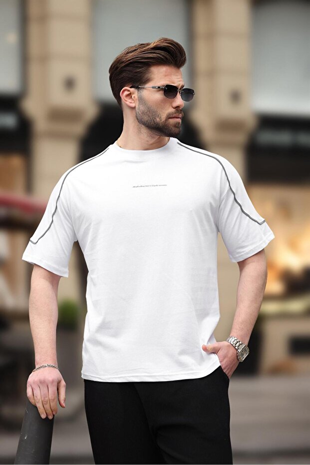 Beyaz Bisiklet Yaka Basic Tişört E7132 - 3