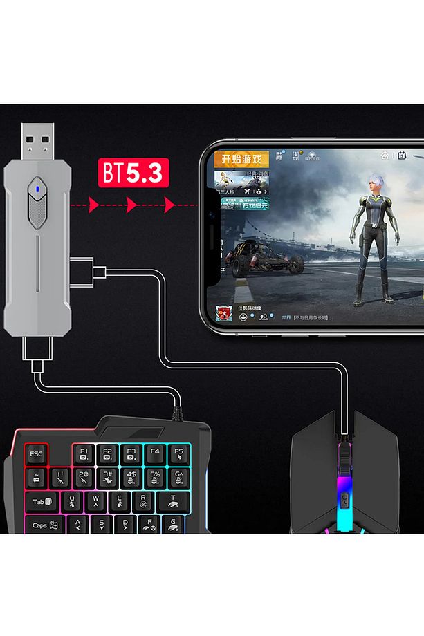 PUBG Mobil Oyun Kiti 5in1 BT5.3 Klavye Mouse Dönüştürücü Seti Pugb Seti - 5