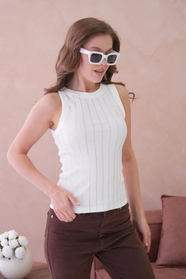 Önü Taş İşlemeli Slim Fit Basic Atlet - 1