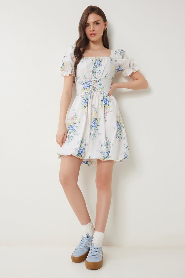 Floral Balloon Dress Cream Lub0089