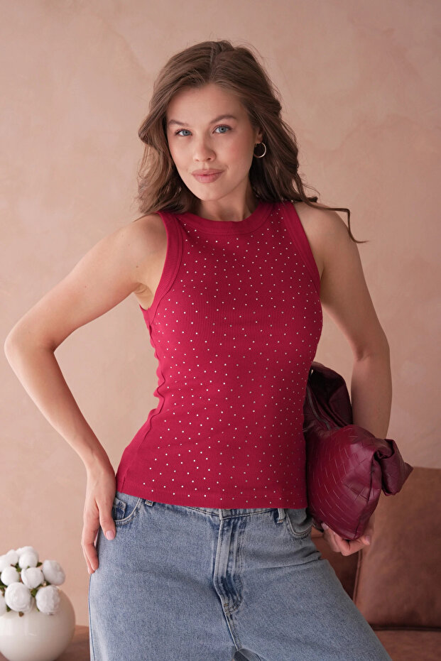 Taş Aksesuar Detaylı Slim Fit Basic Atlet - 5