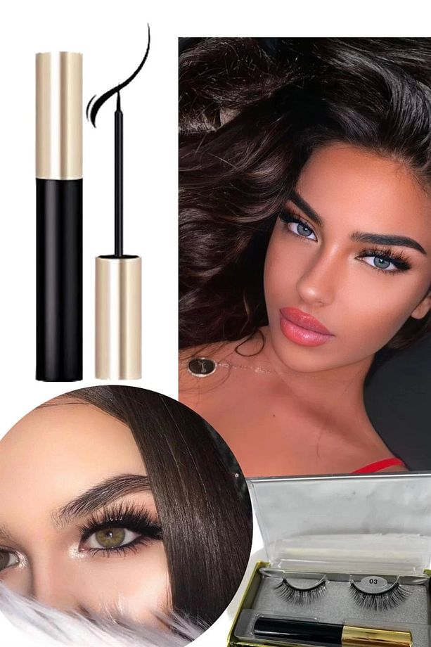 Manyetik Eyeliner'lı Mıknatıslı Doğal Ipek Takma Kirpik #003 Yoğun - 1