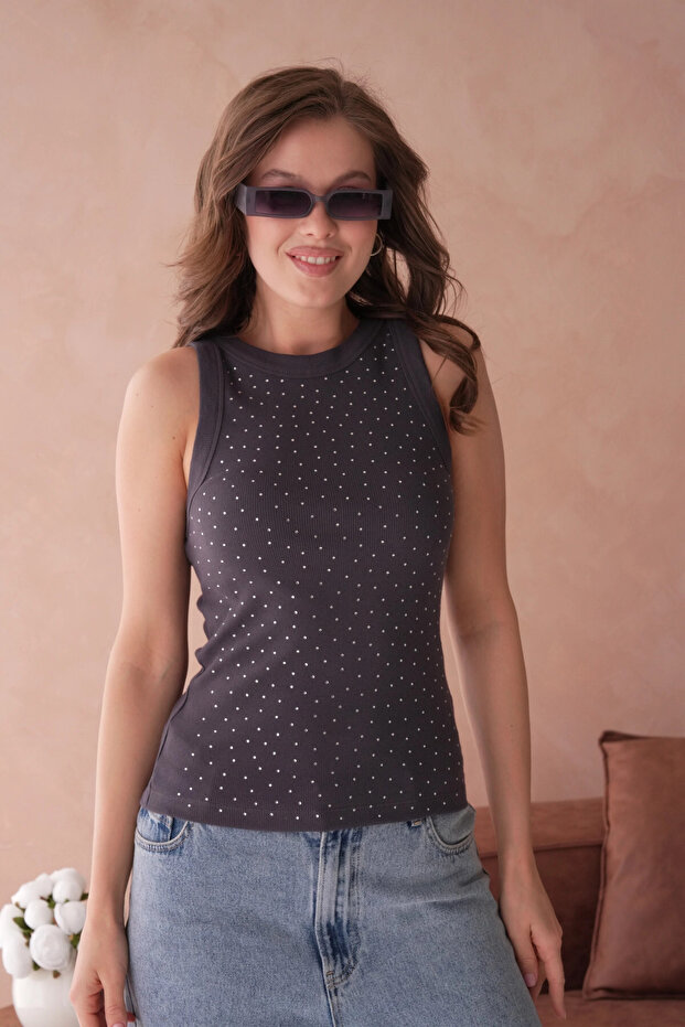 Taş Aksesuar Detaylı Slim Fit Basic Atlet - 6