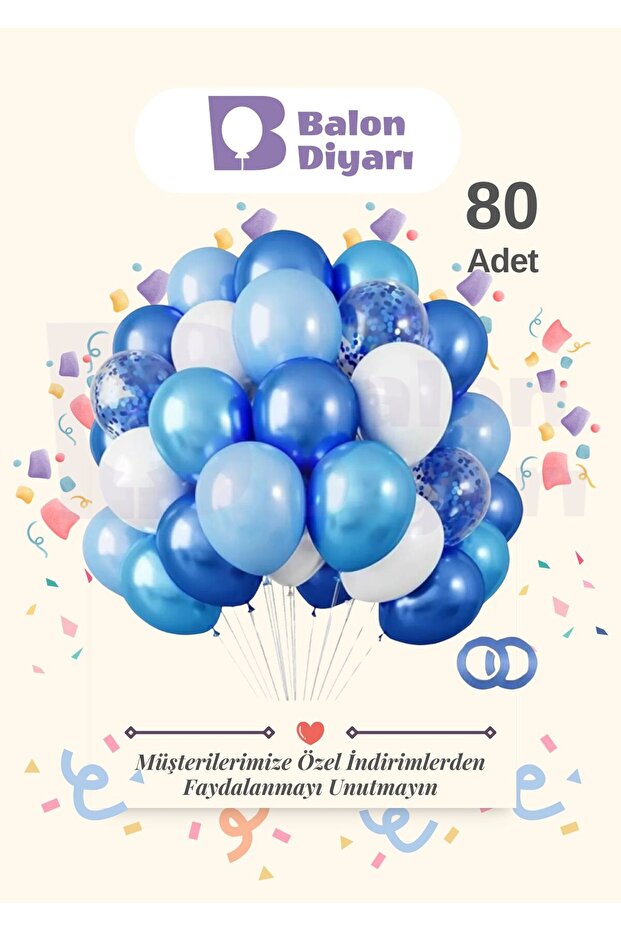 80 Pieces Navy Blue Light Blue White Confetti Transparent Balloon, Metallic Pastel Mixed Quality Balloon Set