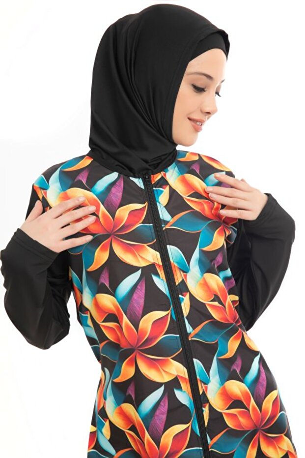 Hijab Clothing Zippered Waist Tie Hijab Swimsuit