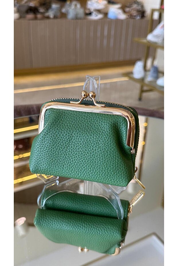 Imported mini card holder and coin purse wallet green