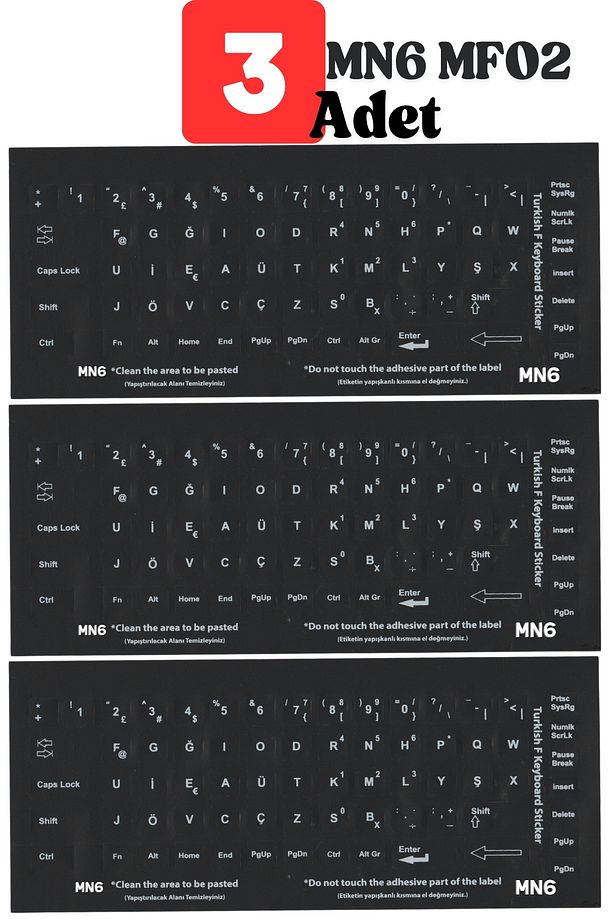 MF02 Türkçe F Klavye Etiketi/3 Adet/türkçe F Klavye Sticker-Laptop Pc uymlu Türkçe F klavye - 1