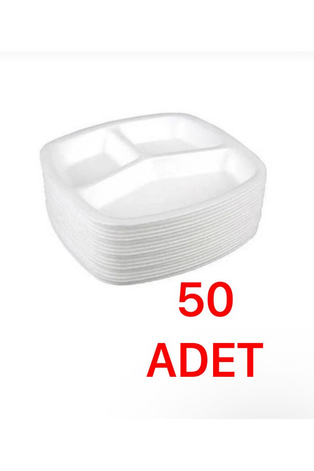 3 Gözlü Köpük Tabak Tabldot 50 Adet - 1