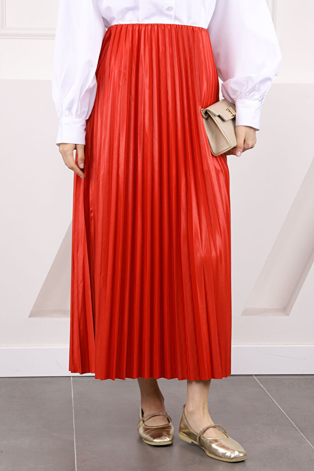 Pomegranate Flower Waist Elastic Pleated Skirt